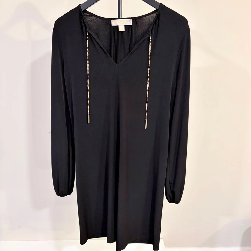 Michael Kors Black Dress S Elegant Sleek Chic Gold Chain Mobwife Lightweight